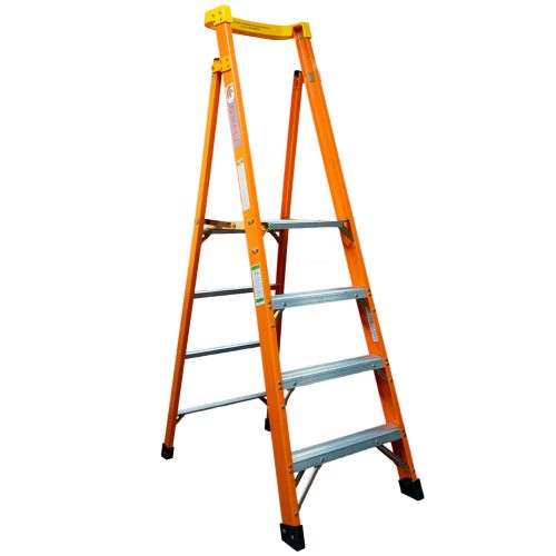 Type 1A Extra Heavy Duty Fiberglass Platform Ladder with Handrail – 300 Pound Capacity